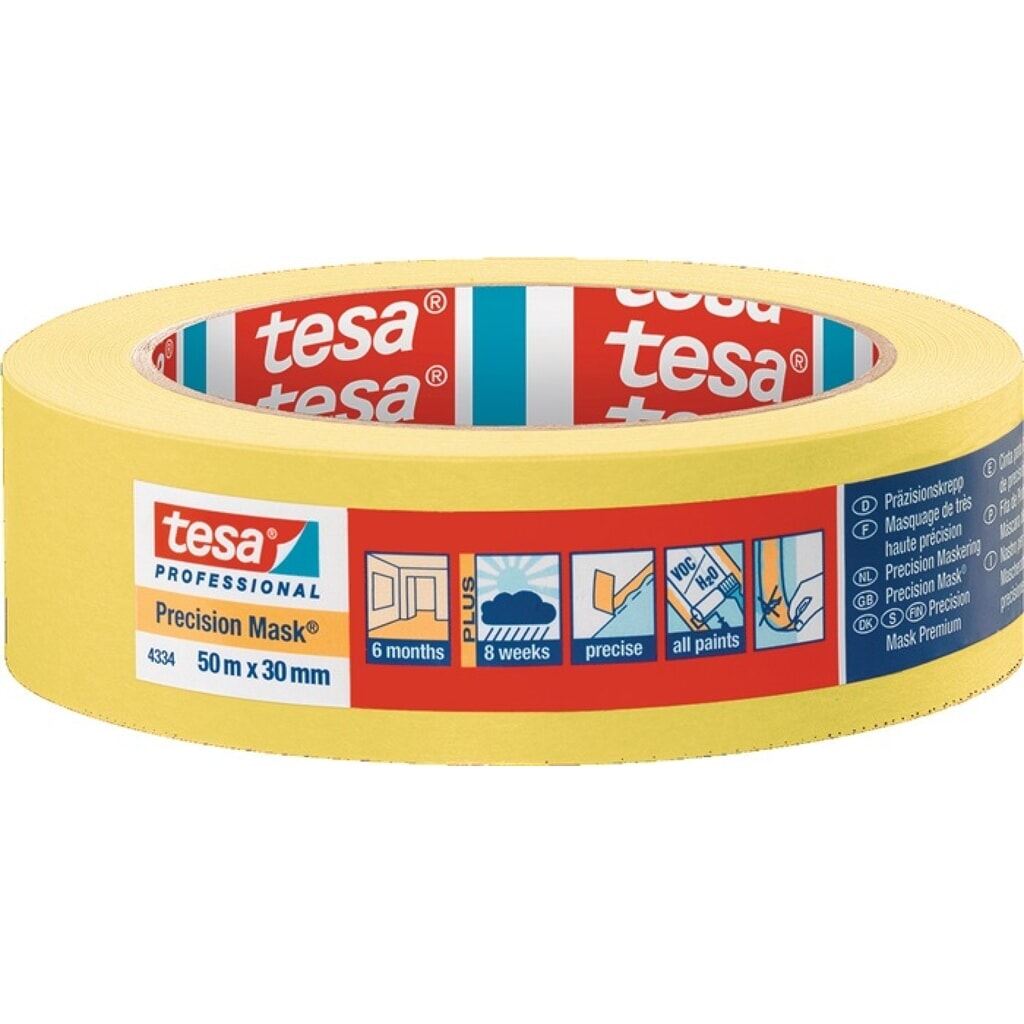 TESA Präzisionskrepp 4334 glatt gelb L.50m B.30mm Rl Produktabbildung Nr. 2: TESA Präzisionskrepp 4334 glatt gelb L.50m B.30mm Rl