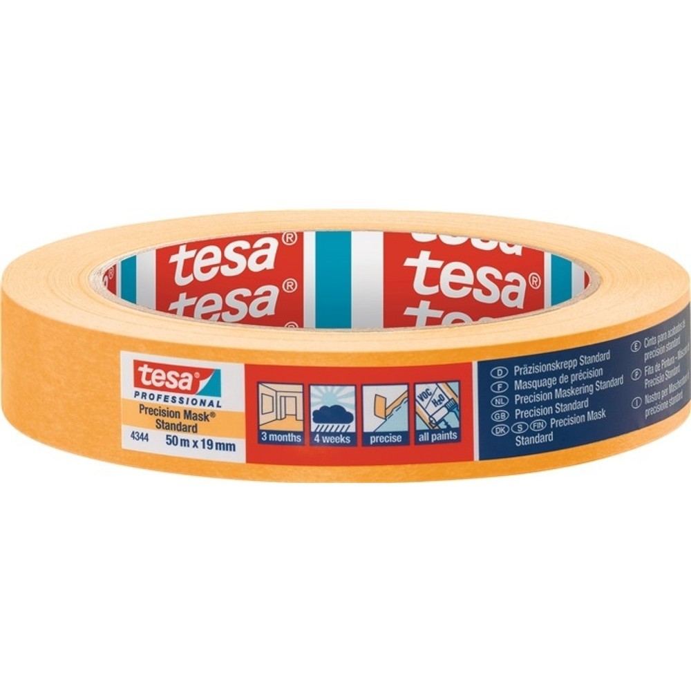 Produktabbildung: TESA Präzisionskrepp 4344 Stand.glatt hellbeige L.50m B.19mm Rl