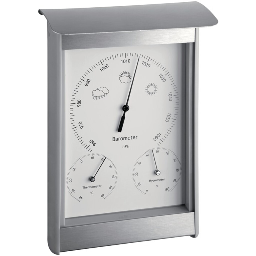TFA Wetterstation, Aluminium/Kunststoff für innen/außen, H215xB145xT70mm silber/weiß Produktabbildung: TFA Wetterstation, Aluminium/Kunststoff für innen/außen, H215xB145xT70mm silber/weiß