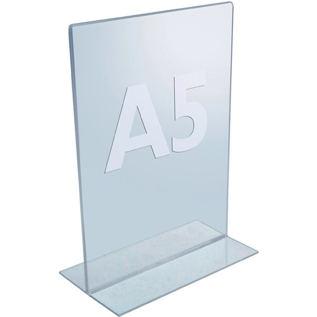 Produktabbildung: Tischaufsteller, Acryl transparent, DIN A5, freistehend