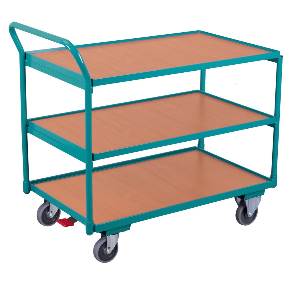 Produktabbildung: Tischwagen Ameise®, hochstehender Bügel, 3 Etagen à 1.000 x 600 mm, mit Zentralbremse