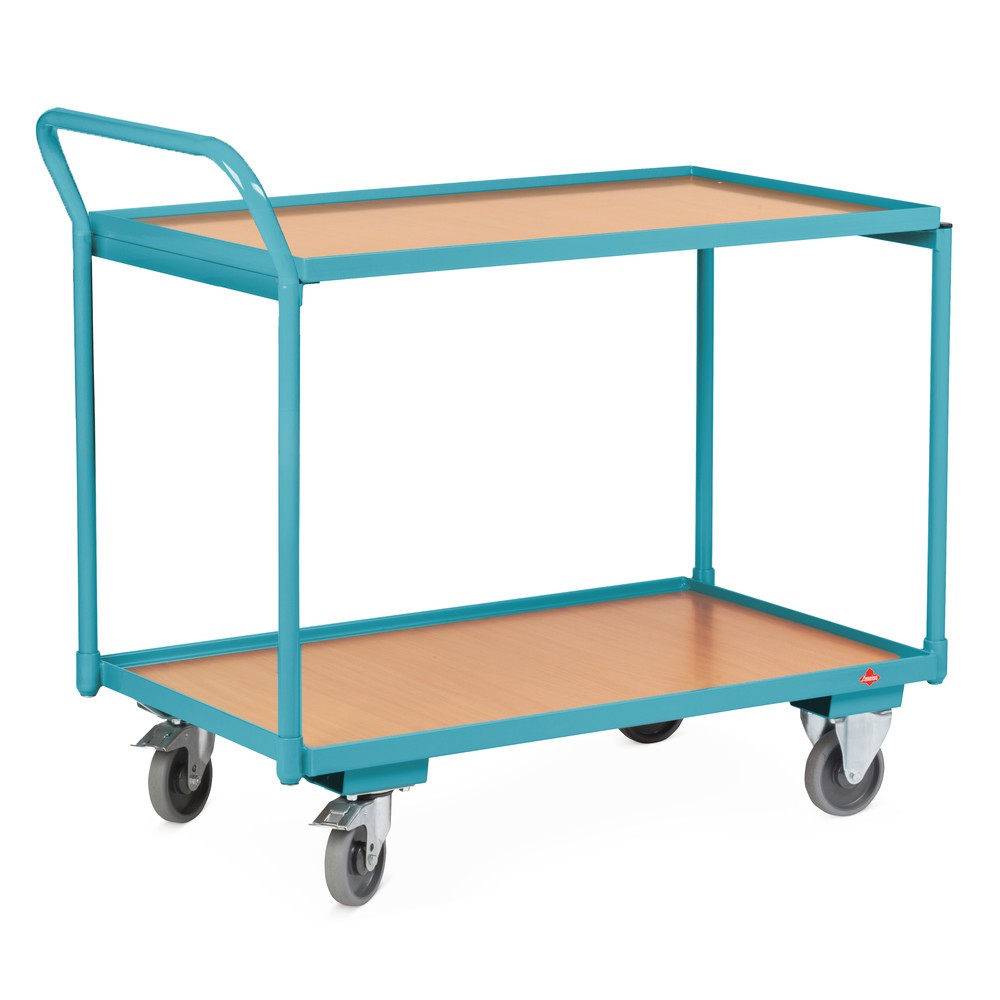 Produktabbildung Nr. 4: Tischwagen Ameise®, hochstehender Bügel, 2 Etagen à 850 x 500 mm, mit Zentralbremse