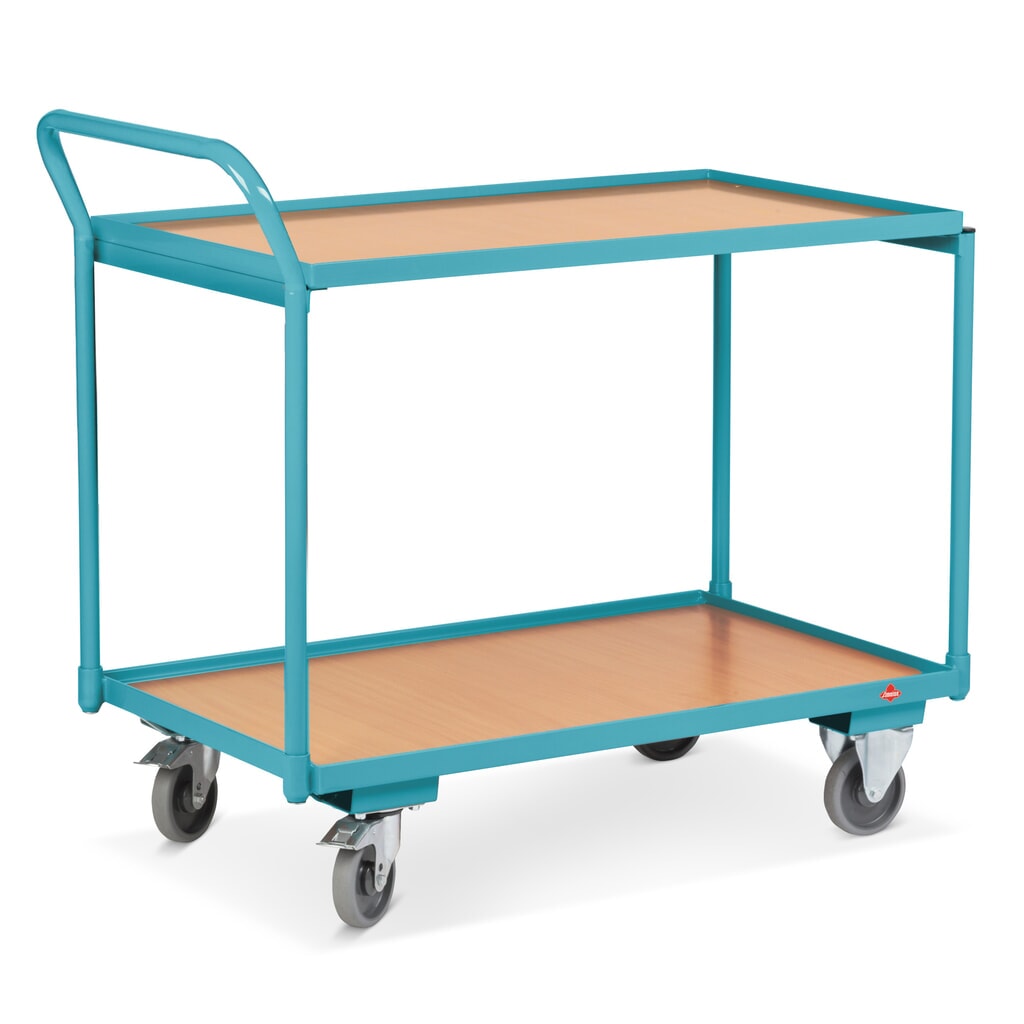 Tischwagen Ameise®, hochstehender Bügel, 2 Etagen à 850 x 500 mm, mit Zentralbremse Produktabbildung Nr. 4: Tischwagen Ameise®, hochstehender Bügel, 2 Etagen à 850 x 500 mm, mit Zentralbremse