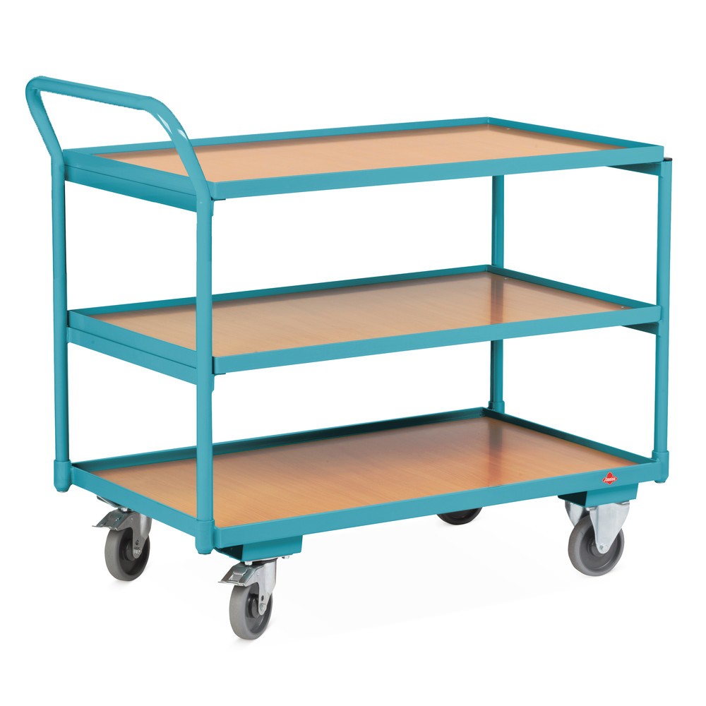 Produktabbildung Nr. 4: Tischwagen Ameise®, hochstehender Bügel, 3 Etagen à 1.000 x 600 mm, mit Zentralbremse