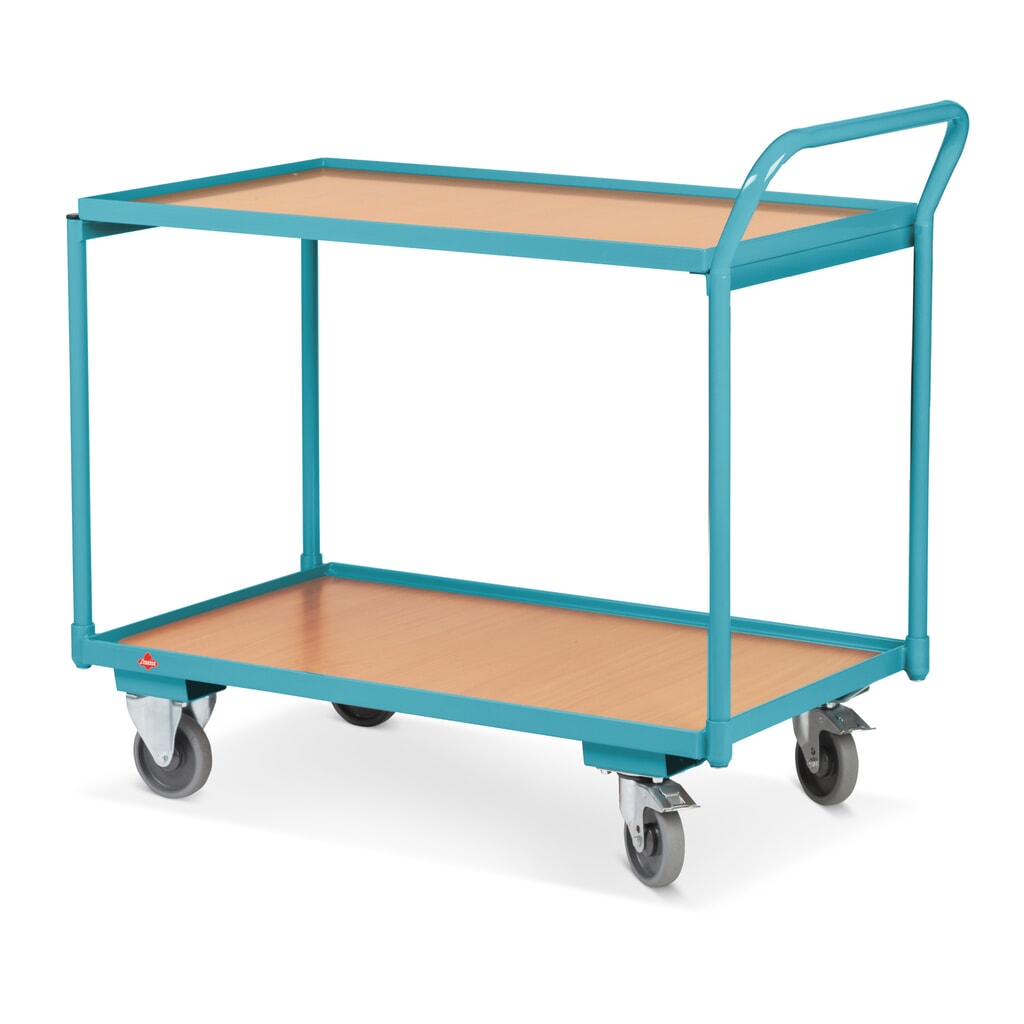Produktabbildung Nr. 3: Tischwagen Ameise®, hochstehender Bügel, 2 Etagen à 850 x 500 mm, mit Zentralbremse
