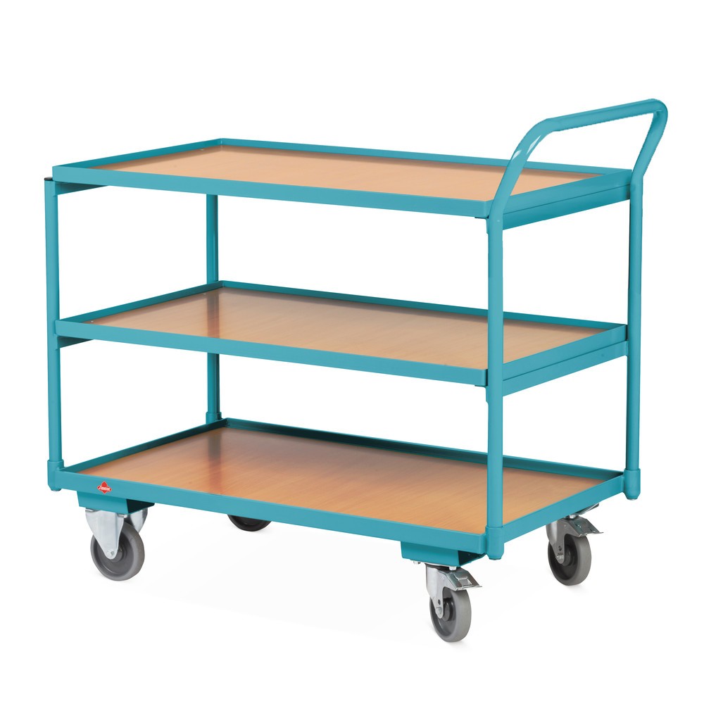 Produktabbildung Nr. 3: Tischwagen Ameise®, hochstehender Bügel, 3 Etagen à 1.000 x 600 mm, mit Zentralbremse