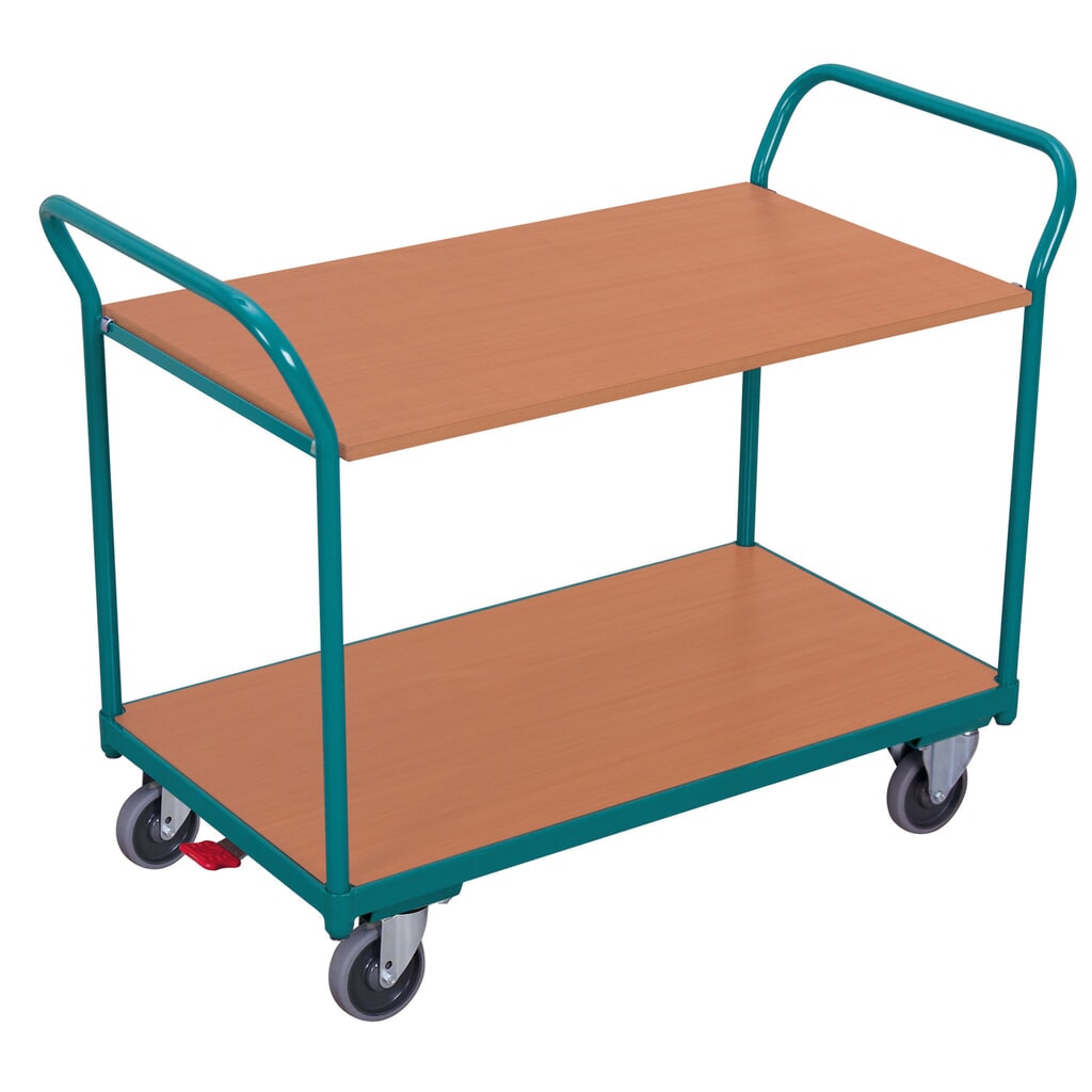 Tischwagen Ameise®, mit 2 Etagen à 850 x 500 mm, mit Zentralbremse Produktabbildung: Tischwagen Ameise®, mit 2 Etagen à 850 x 500 mm, mit Zentralbremse