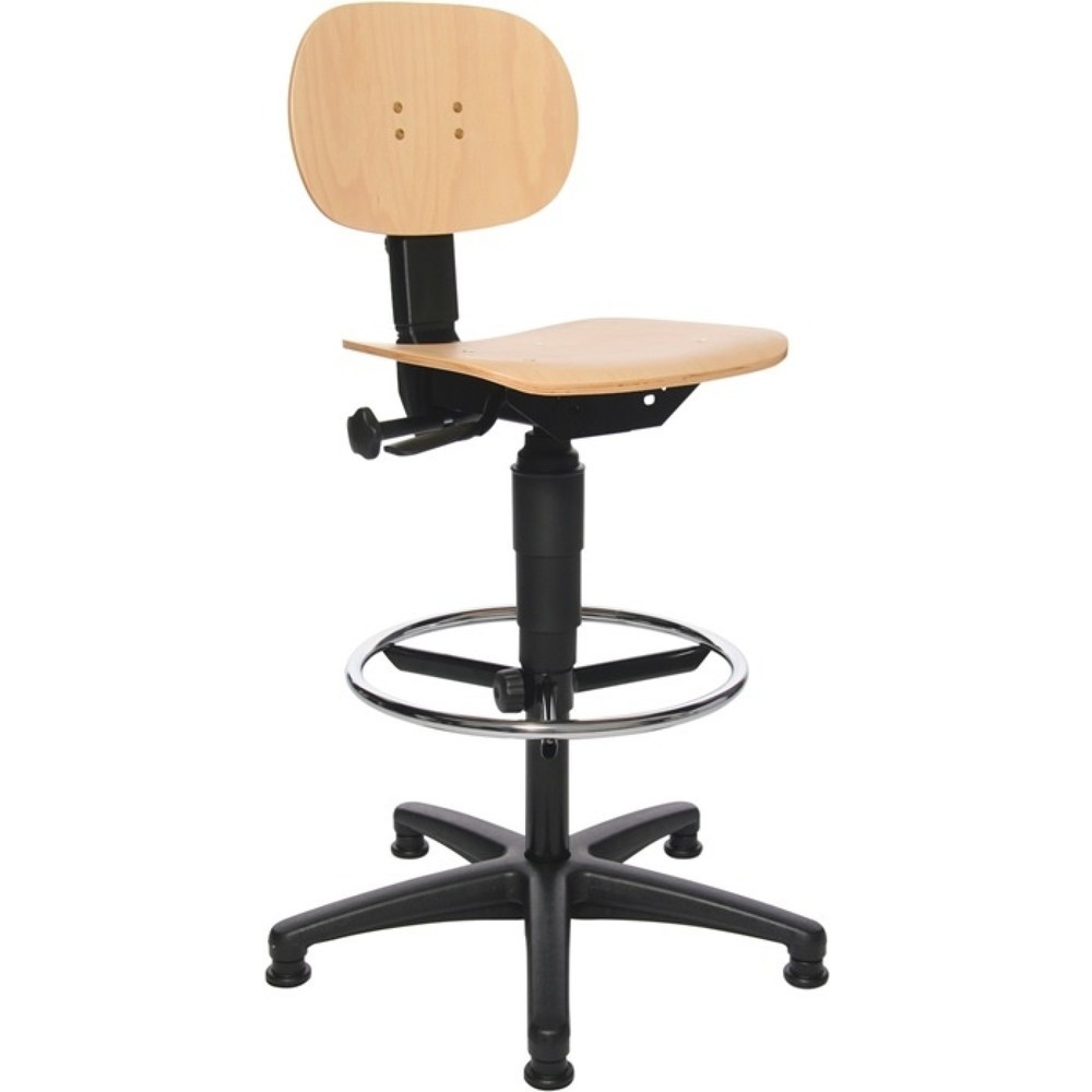 Produktabbildung: Topstar® Arbeitsdrehstuhl Tec 11, Buche, Bodengleiter + Fußring, 590-840 mm