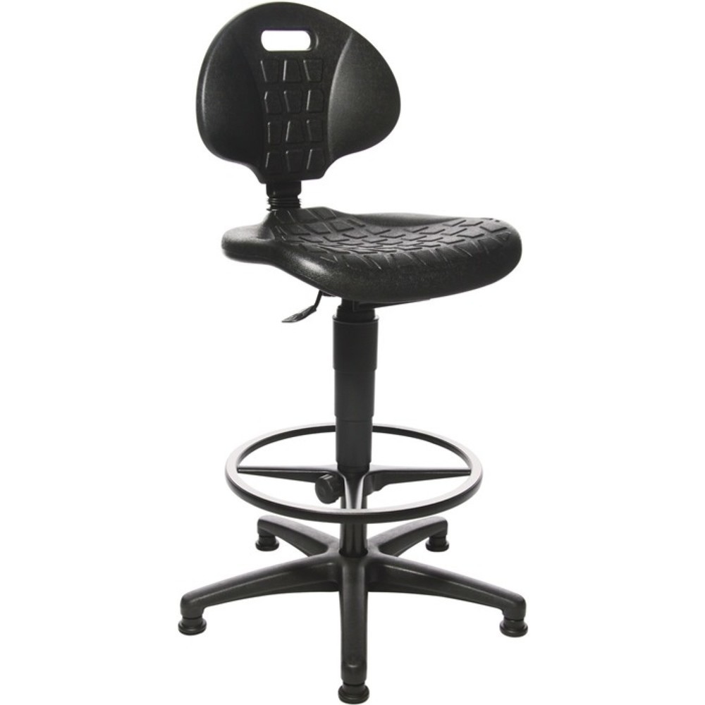 Produktabbildung: Topstar® Arbeitsdrehstuhl Tec 20, Polyurethanschaum schwarz, Bodengleiter + Fußring, 590-840 mm
