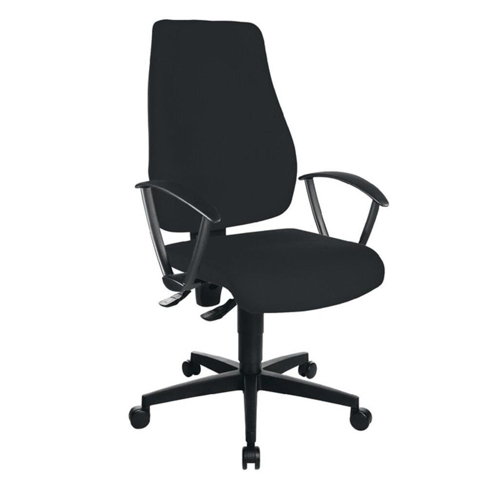 Topstar® Bürodrehstuhl, schwarz 420-550 mm, mit Permanentkontakt, ohne Armlehnen Tragfähigkeit 110 kg Produktabbildung: Topstar® Bürodrehstuhl, schwarz 420-550 mm, mit Permanentkontakt, ohne Armlehnen Tragfähigkeit 110 kg