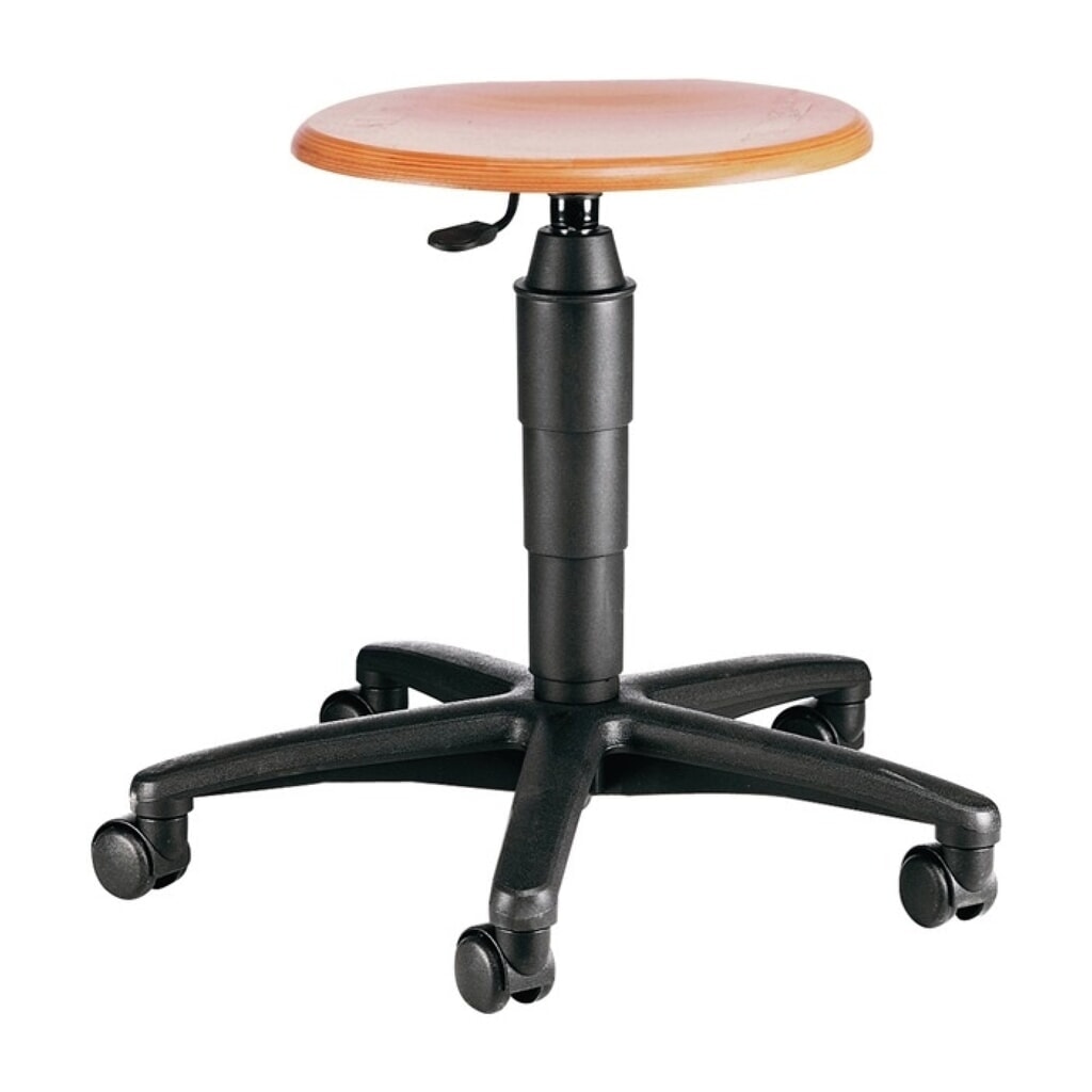Topstar® Drehhocker, Buche natur, mit Rollen, Sitzhöhenverstellung 420-550 mm Produktabbildung: Topstar® Drehhocker, Buche natur, mit Rollen, Sitzhöhenverstellung 420-550 mm