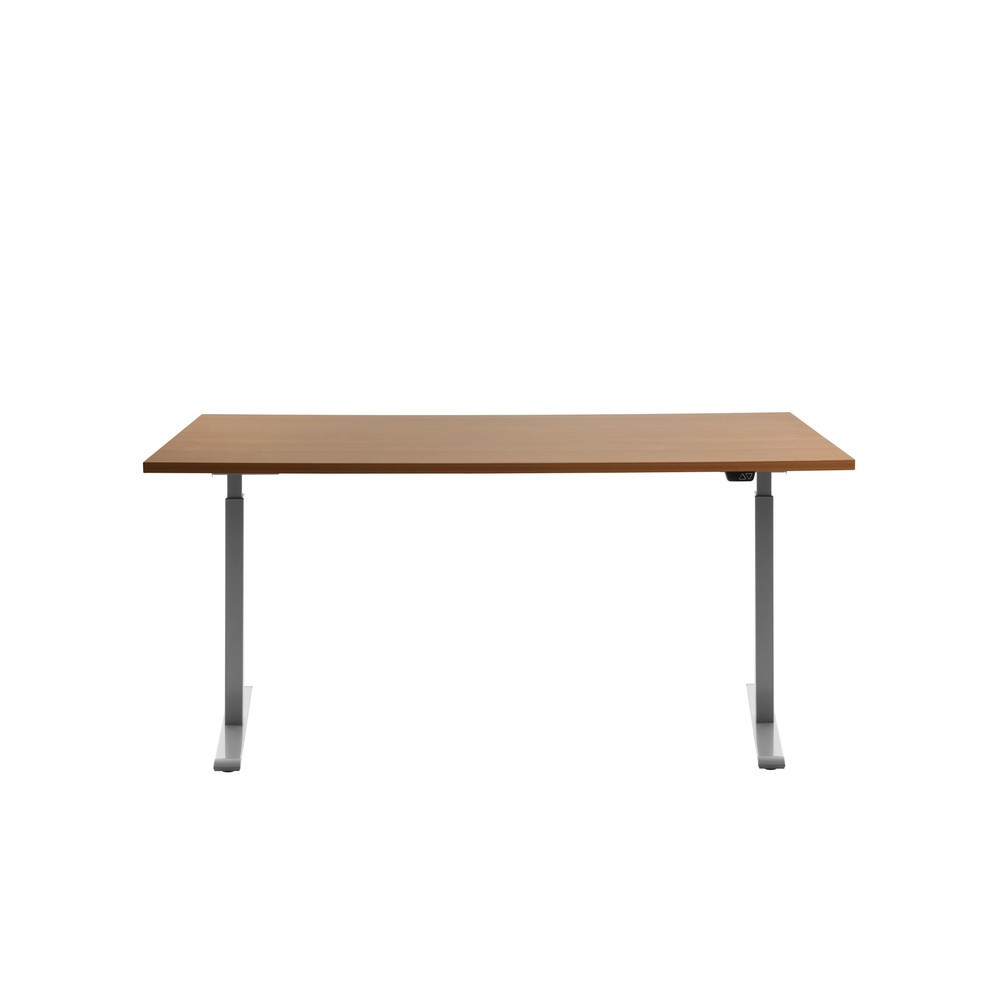 Produktabbildung: Topstar® Elektrisch höhenverstellbarer Schreibtisch E-Table, T-Fuß, BxT 1.600 x 800 mm, Buche/lichtgrau