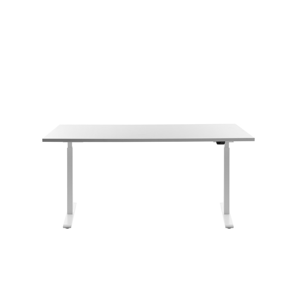 Produktabbildung: Topstar® Elektrisch höhenverstellbarer Schreibtisch E-Table, T-Fuß, BxT 1.600 x 800 mm, weiß/weiß