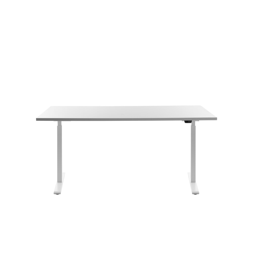 Topstar® Elektrisch höhenverstellbarer Schreibtisch E-Table, T-Fuß, BxT 1.600 x 800 mm, weiß/weiß Produktabbildung: Topstar® Elektrisch höhenverstellbarer Schreibtisch E-Table, T-Fuß, BxT 1.600 x 800 mm, weiß/weiß