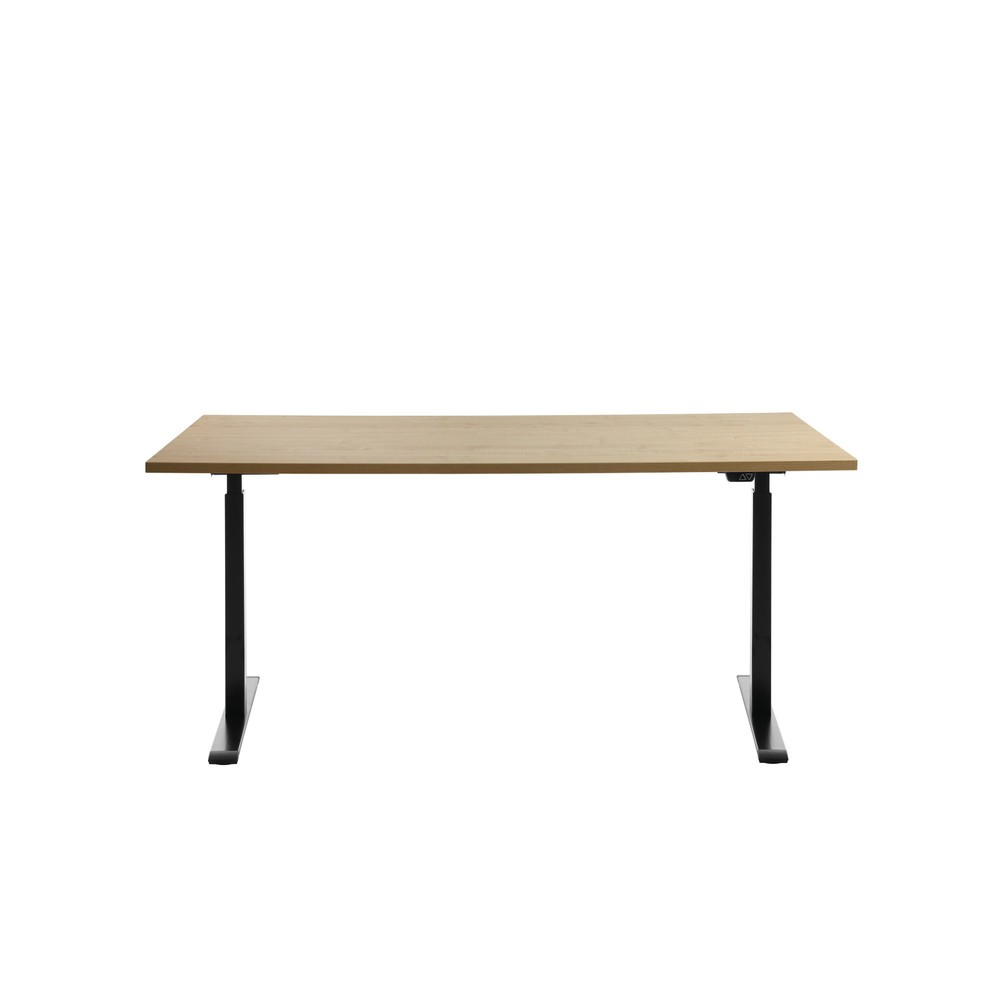 Produktabbildung: Topstar® Elektrisch höhenverstellbarer Schreibtisch E-Table, T-Fuß, BxT 1.600 x 800 mm, Ahorn/schwarz