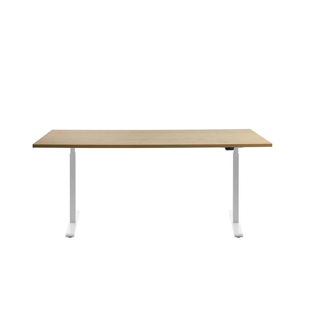 Produktabbildung: Topstar® Elektrisch höhenverstellbarer Schreibtisch E-Table, T-Fuß, BxT 1.800 x 800 mm, Ahorn/weiß