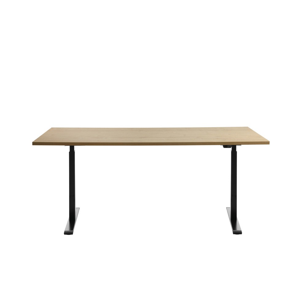 Produktabbildung Nr. 1: Topstar® Elektrisch höhenverstellbarer Schreibtisch E-Table, T-Fuß, BxT 1.800 x 800 mm, Ahorn/schwarz
