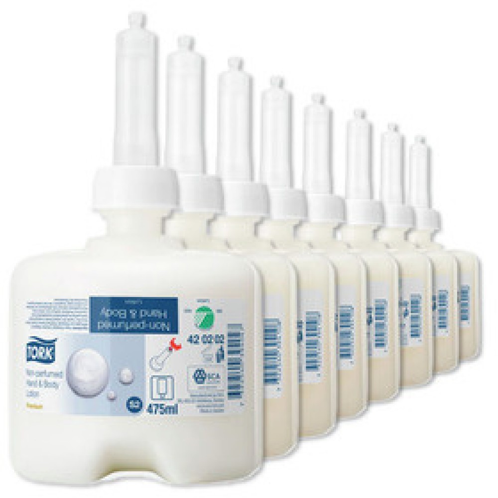 Produktabbildung: TORK® 420202 unparfümierte Hand & Body Lotion, 1 VE = 8 Stück à 475 ml