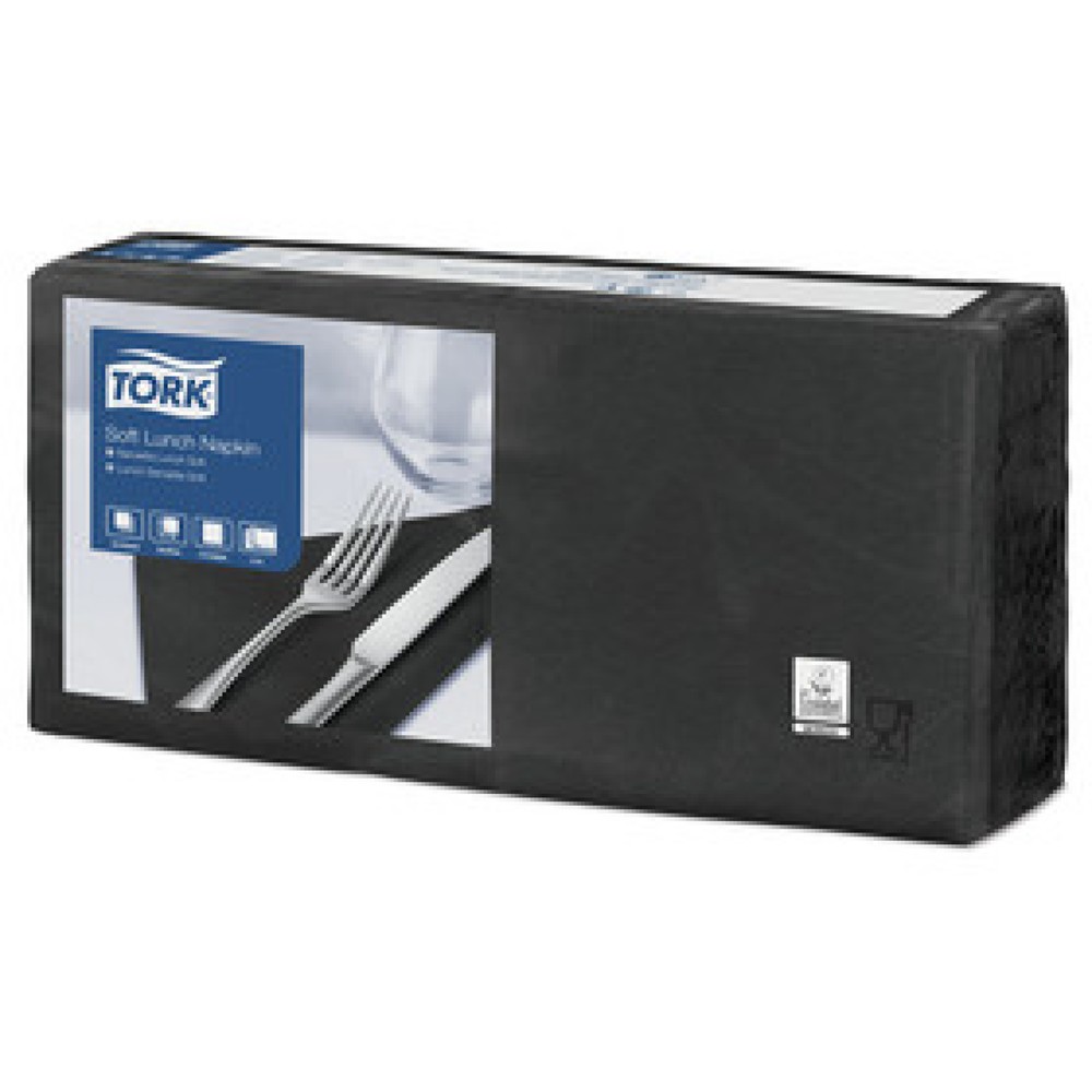 Produktabbildung: TORK® 477864 Soft Lunchservietten Schwarz,3-lagig viertelgefaltet , 1 VE = 10 Bündel à 150 Servietten (1500 Stück)