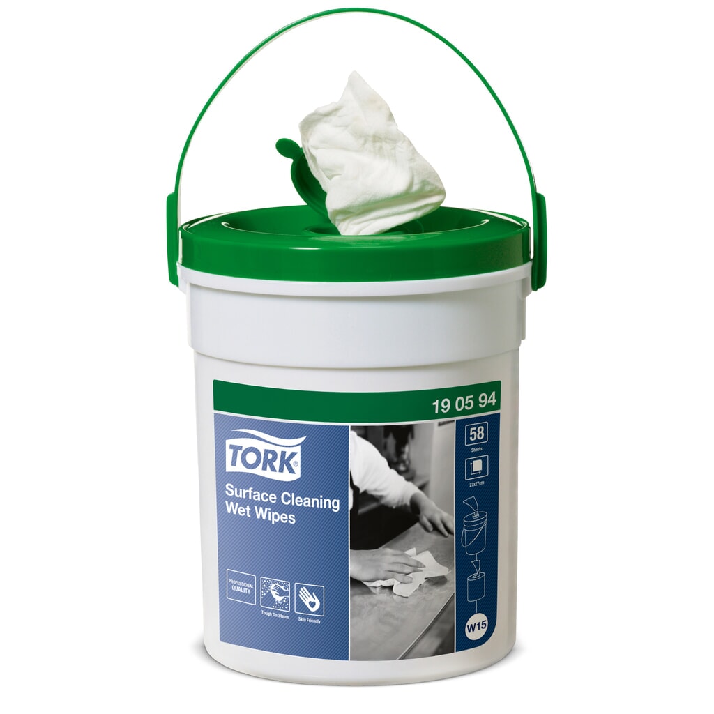 TORK® Oberflächenreinigungstücher, im Spendereimer, 58 Tücher Produktabbildung: TORK® Oberflächenreinigungstücher, im Spendereimer, 58 Tücher