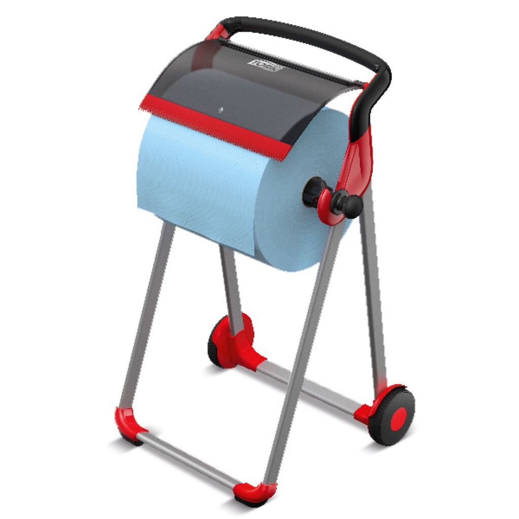 TORK® Rollenspender Performance, fahrbar, Rollen bis 430 mm, rot / schwarz Produktabbildung: TORK® Rollenspender Performance, fahrbar, Rollen bis 430 mm, rot / schwarz