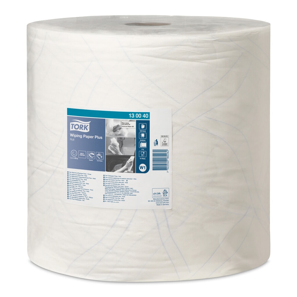 TORK® Wischtücher Extra Stark, EU Ecolabel, HxB 340 x 370 mm, 1 Rolle, weiß Produktabbildung: TORK® Wischtücher Extra Stark, EU Ecolabel, HxB 340 x 370 mm, 1 Rolle, weiß