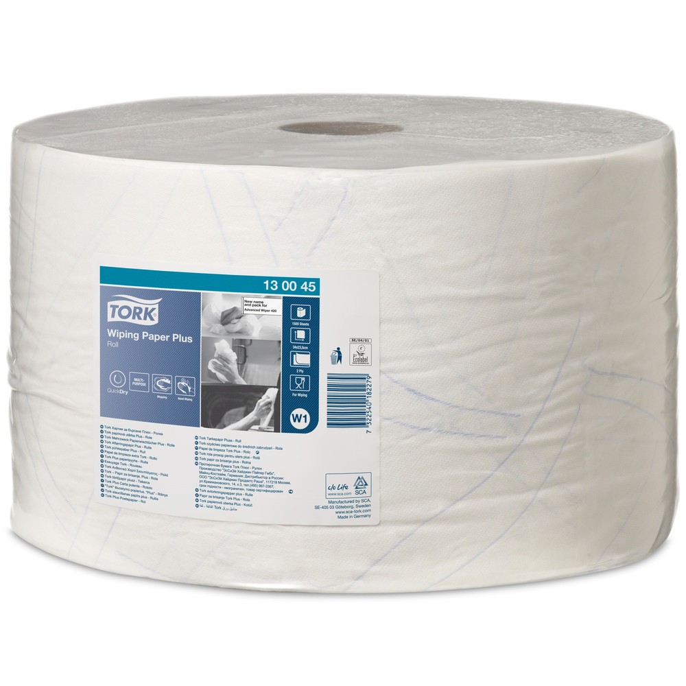 Produktabbildung: TORK® Wischtücher Extra Stark, EU Ecolabel, HxB 340 x 235 mm, 1 Rolle, weiß