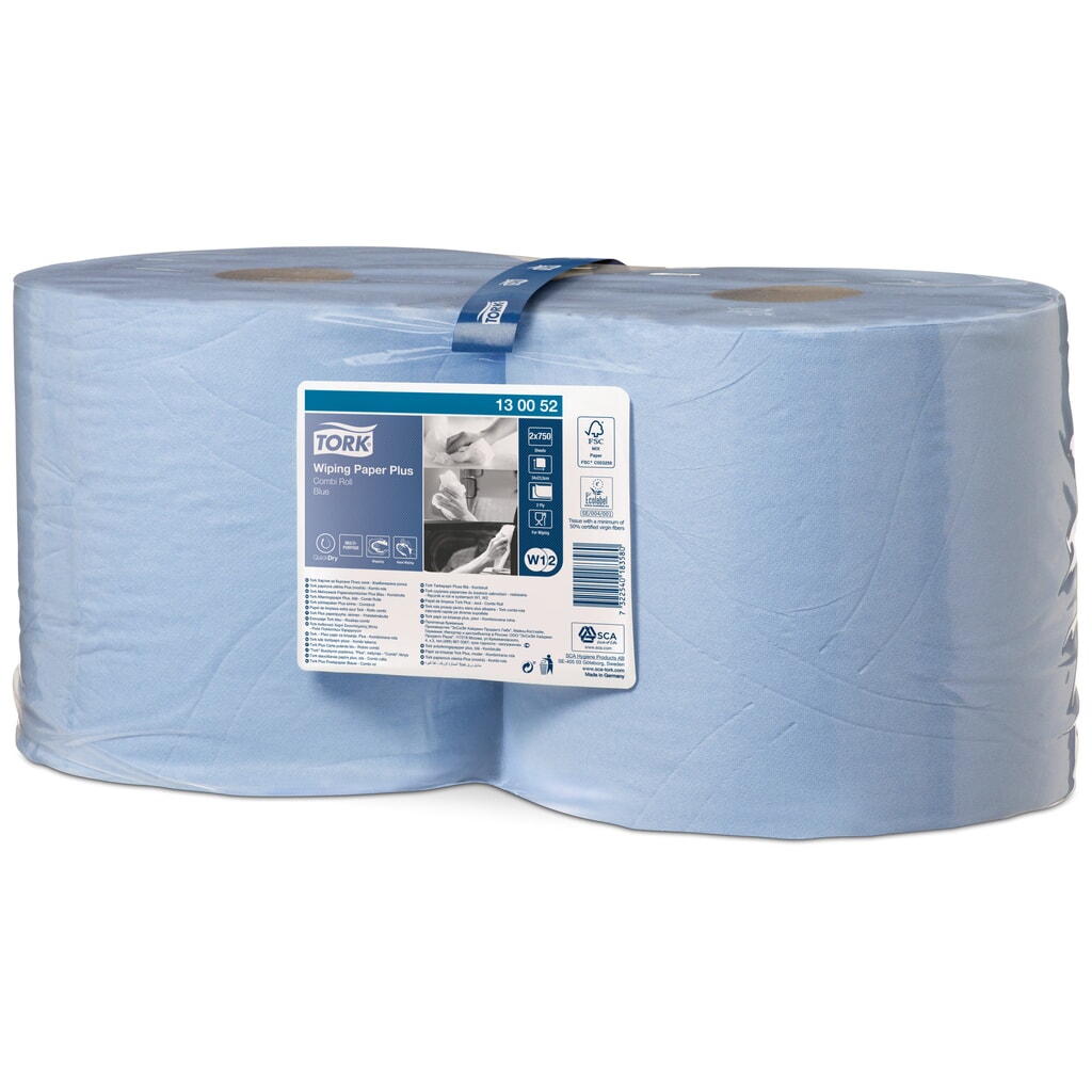 TORK® Wischtücher Extra Stark, EU Ecolabel, HxB 340 x 235 mm, 2 Rollen, blau Produktabbildung: TORK® Wischtücher Extra Stark, EU Ecolabel, HxB 340 x 235 mm, 2 Rollen, blau