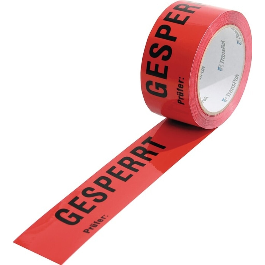 Produktabbildung: TRANSPAK Warnklebeband PP, Länge 66 m, Breite 50 mm, Gesperrt, Rolle, rot