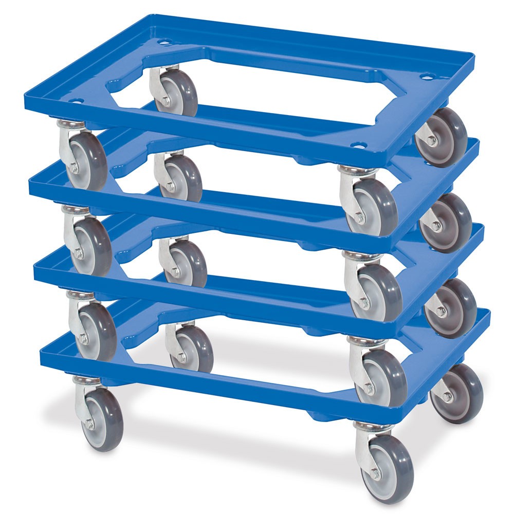 Produktabbildung Nr. 2: Transportroller für Euro-Stapelbehälter 600x400 mm blau, 4 Lenkrollen, graue Gummiräder