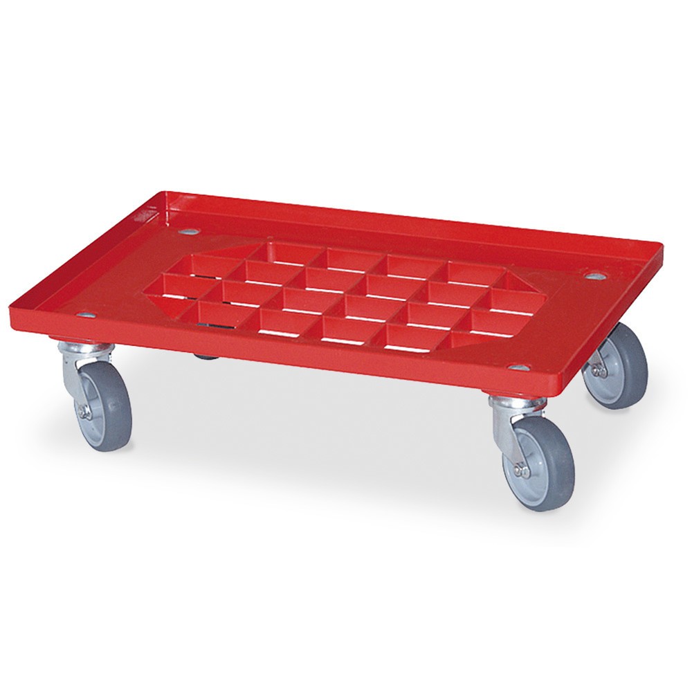 Produktabbildung: Transportroller für Eurobehälter 600 x 400 mm, mit Gitterdeck, TK 250 kg, rot
