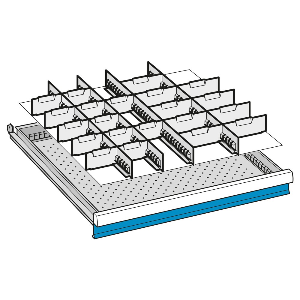 Produktabbildung Nr. 3: Trennwand-Einsatz für LISTA Schubladenschränke, 4 Schlitzwände, 21 Trennbleche, für Höhe 50 mm