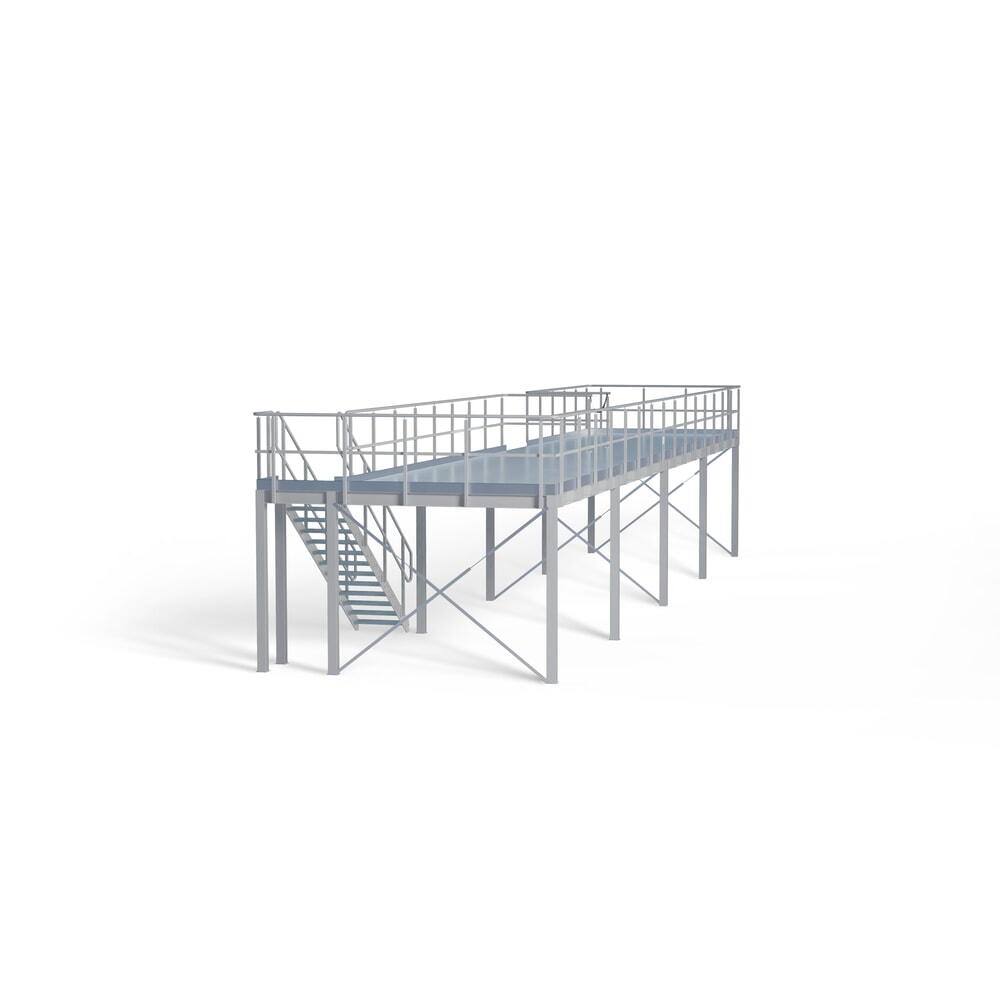 Treppenpodest für Lagerbühnen-Modulsystem, Austritt links, lichtgrau Produktabbildung: Treppenpodest für Lagerbühnen-Modulsystem, Austritt links, lichtgrau