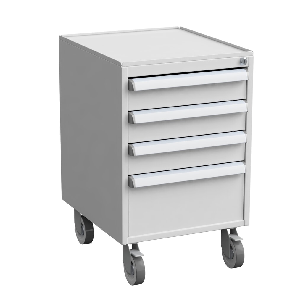 TRESTON Schubladenblock 45/56-3 Standard, ESD, HxBxT 700 x 450 x 520 mm, Schubladen: 3x 100 mm, 1x 200 mm, mit Rollen und Abdeckung Produktabbildung: TRESTON Schubladenblock 45/56-3 Standard, ESD, HxBxT 700 x 450 x 520 mm, Schubladen: 3x 100 mm, 1x 200 mm, mit Rollen und Abdeckung