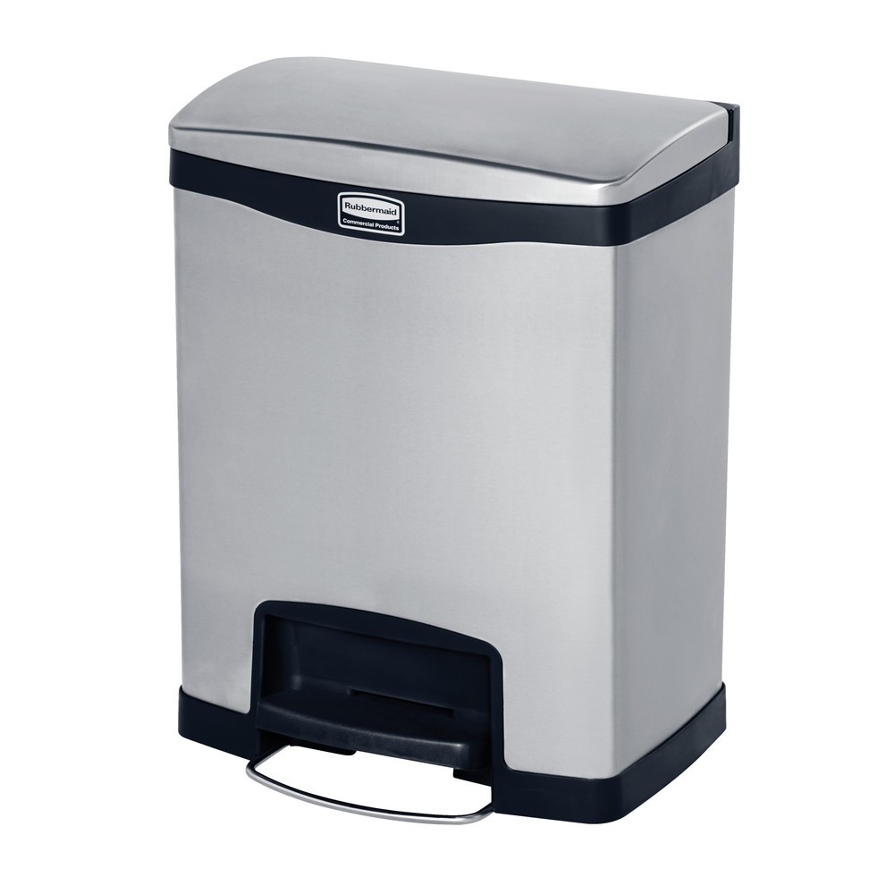 Produktabbildung: Tret-Abfallbehälter Rubbermaid Slim Jim®, Metall, 30 l, schwarz, Pedal an der Breitseite