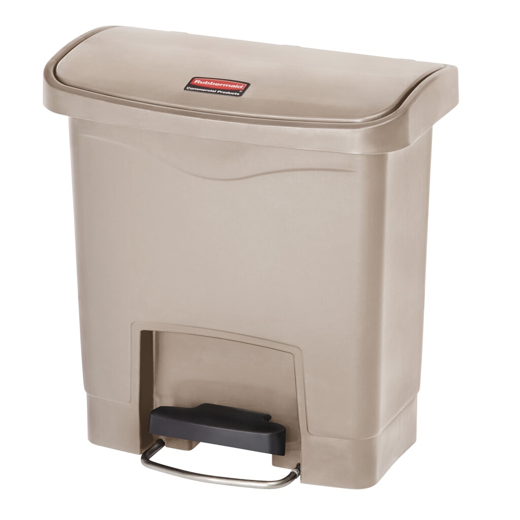 Tret-Abfallbehälter Rubbermaid Slim Jim® mit Pedal an der Breitseite, Kunststoff, 15 l, beige Produktabbildung Nr. 1: Tret-Abfallbehälter Rubbermaid Slim Jim® mit Pedal an der Breitseite, Kunststoff, 15 l, beige