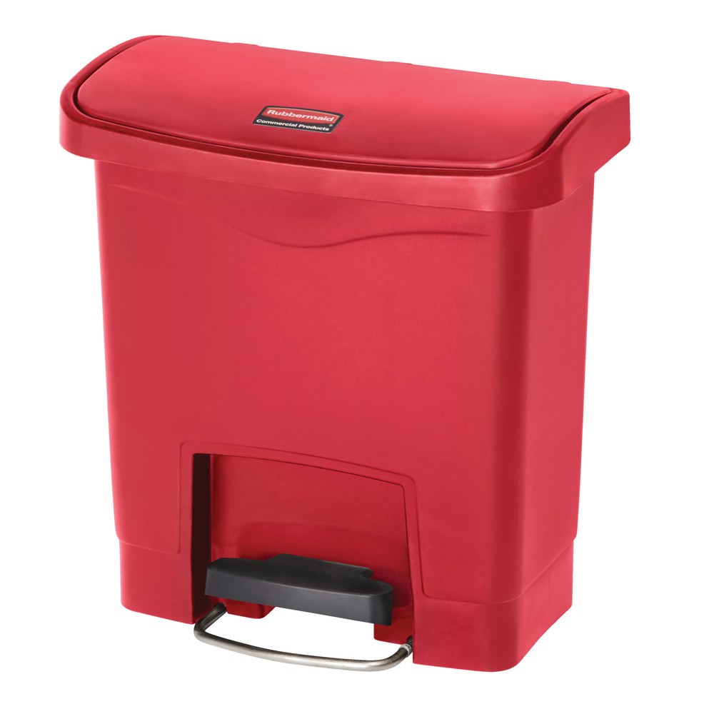 Produktabbildung: Tret-Abfallbehälter Rubbermaid Slim Jim® mit Pedal an der Breitseite, Kunststoff, 15 l, rot