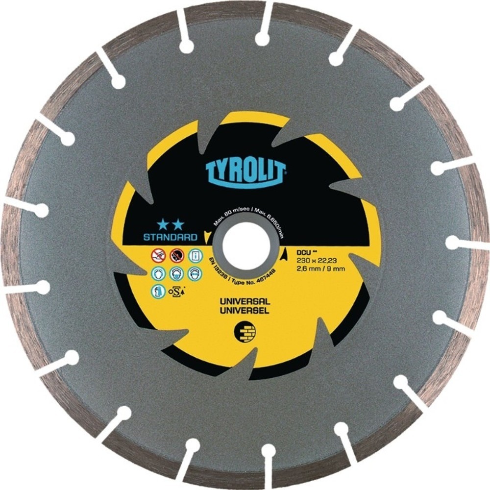 Produktabbildung: TYROLIT Diamanttrennscheibe DCU Stand.D.230mm Bohr.22,23mm Bau univ.7mm