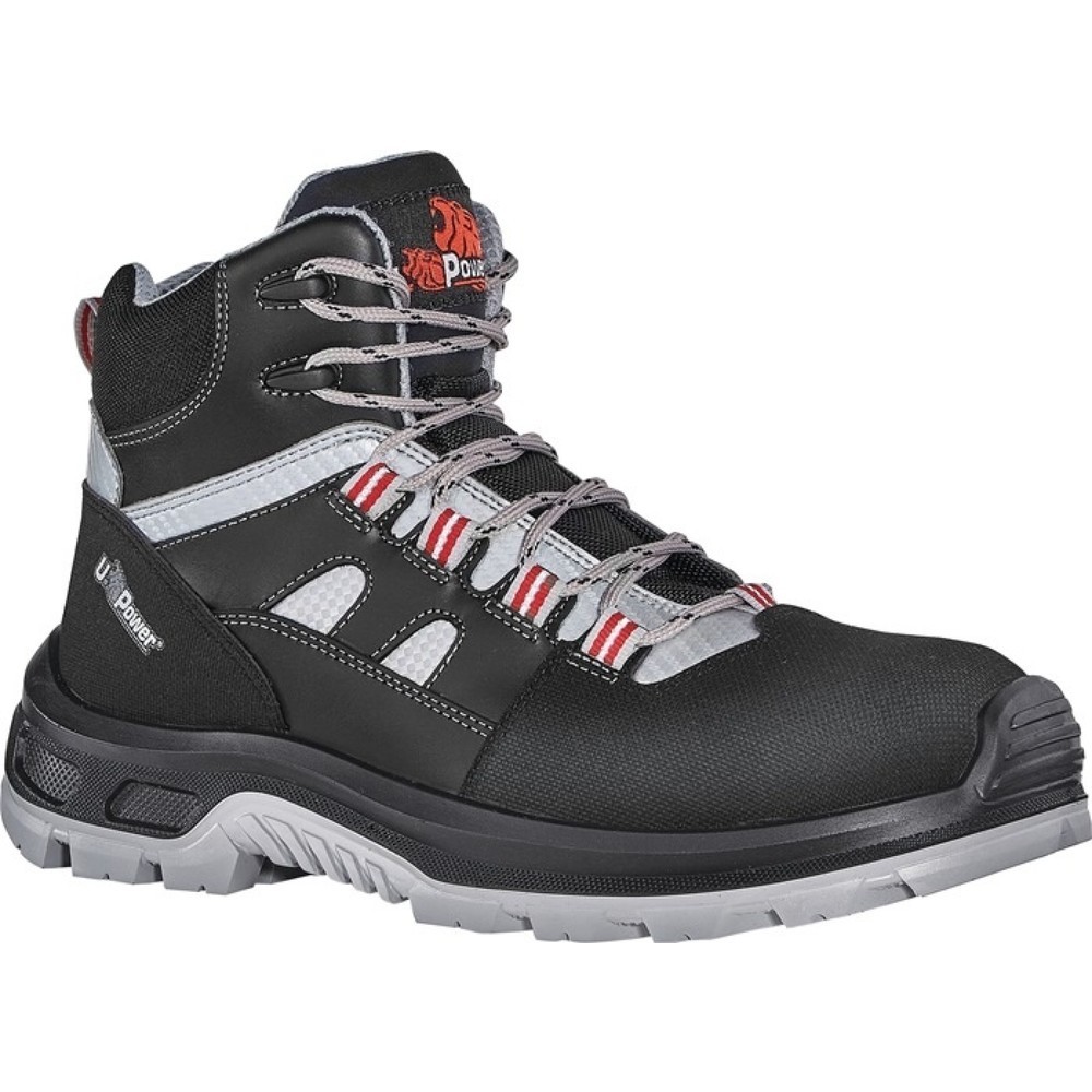 Produktabbildung: U.POWER Sicherheitsstiefel Cross, S3 SRC EN ISO 20345, Größe 44 schwarz/grau/rot, Veloursleder/Meshmaterial