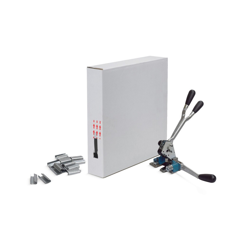 Produktabbildung: Umreifungs-Set Basic inkl. PP-Umreifungsband und Verschlusshülsen, Bandbreite 13 mm