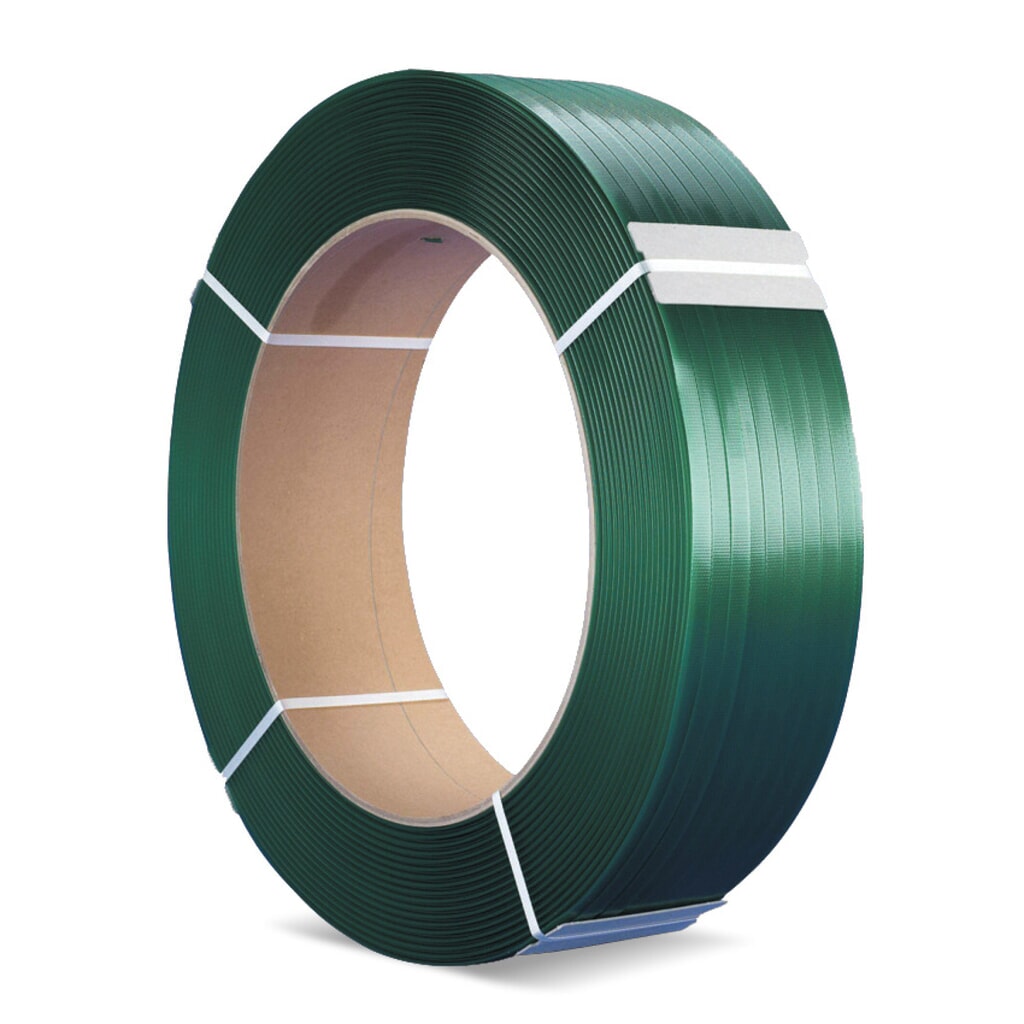 Umreifungsband aus PET, gewaffelt, 13 mm x 2.500 lfm., Kern-Ø 406 mm, Stärke 0,60 mm, 100% recyceltes Material Produktabbildung: Umreifungsband aus PET, gewaffelt, 13 mm x 2.500 lfm., Kern-Ø 406 mm, Stärke 0,60 mm, 100% recyceltes Material