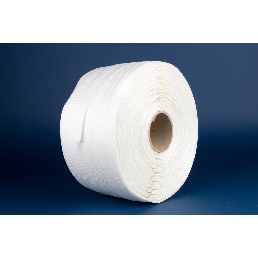 Produktabbildung: Umreifungsband aus Polyester, gewebt, 13 mm x 1.110 lfm., Kern-Ø 76 mm, weiß