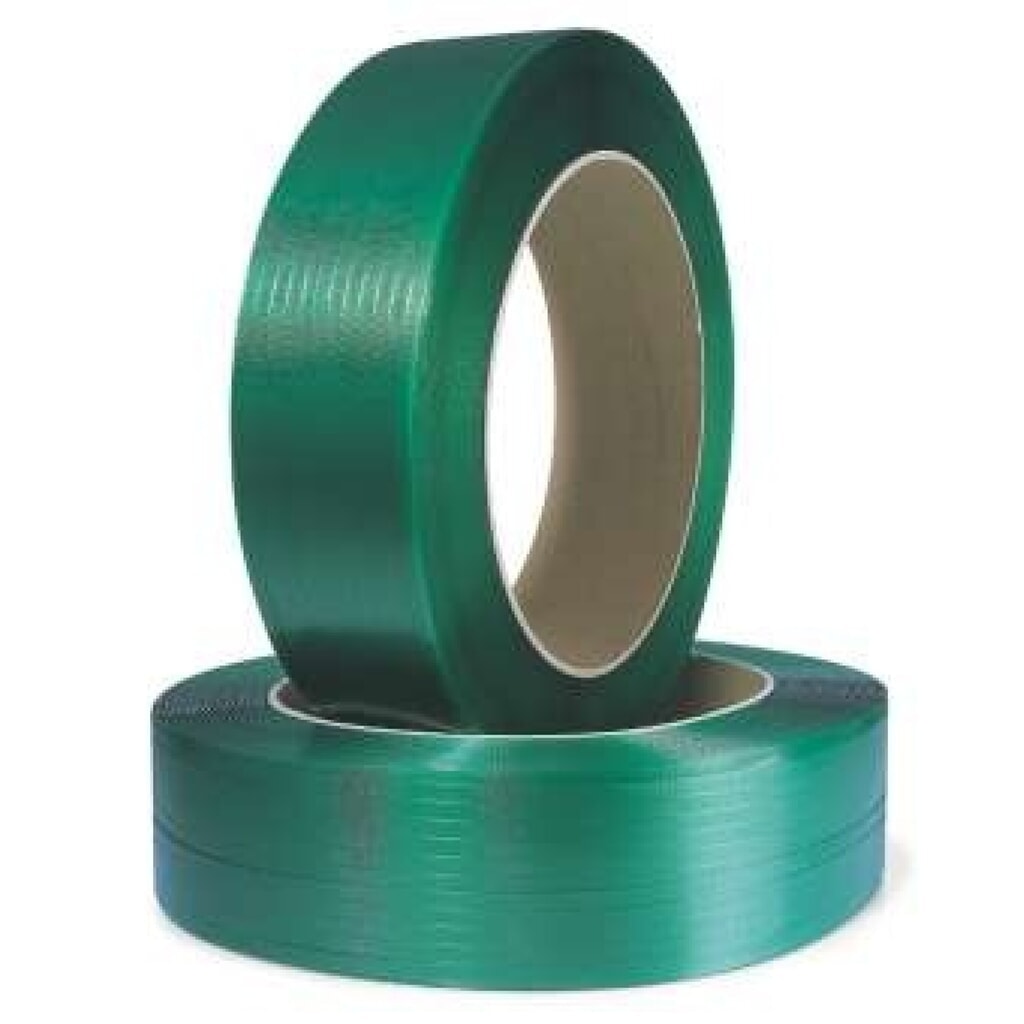 Umreifungsband aus Polyester/PET, extrastark, 12 mm x 2.500 lfm., Kern-Ø 406 mm, 0,70 mm Stärke, grün Produktabbildung: Umreifungsband aus Polyester/PET, extrastark, 12 mm x 2.500 lfm., Kern-Ø 406 mm, 0,70 mm Stärke, grün