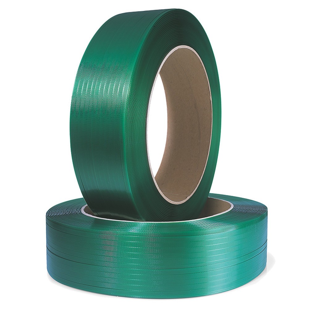 Produktabbildung: Umreifungsband aus Polyester/PET, geprägt, 19 mm x 1.200 lfm., Kern-Ø 406 mm, Stärke 0,80 mm, grün