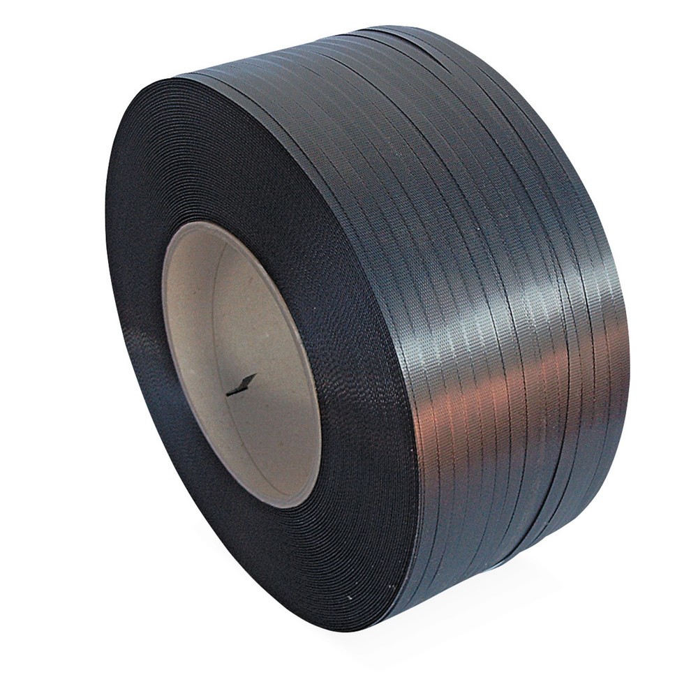 Produktabbildung: Umreifungsband aus PP, gewaffelt/geprägt, 12 mm x 3.000 lfm., Kern-Ø 200 mm, Stärke 0,65 mm, schwarz