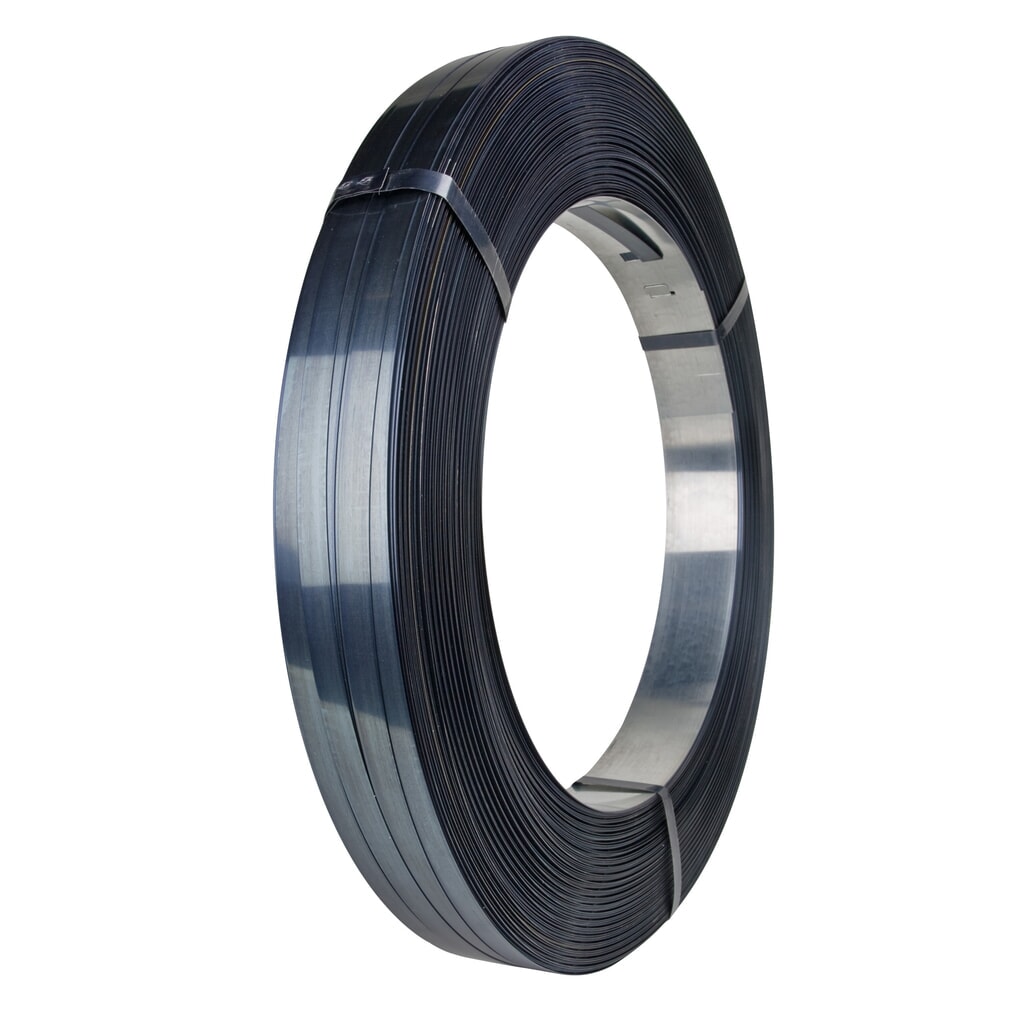 Stahlband, gebläut + gewachst, 19 mm x 388 lfm., Kern-Ø 406 mm, Stärke 0,50 mm, Scheibenwicklung Produktabbildung: Stahlband, gebläut + gewachst, 19 mm x 388 lfm., Kern-Ø 406 mm, Stärke 0,50 mm, Scheibenwicklung