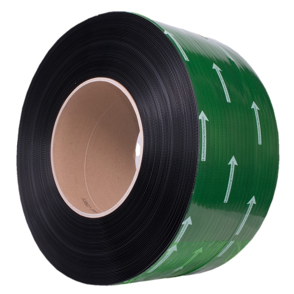 Produktabbildung: Umreifungsband PREMIUM aus PP in Automatenqualität, 12 mm x 3.000 lfm., Kern-Ø 200 mm, Stärke 0,63 mm, schwarz