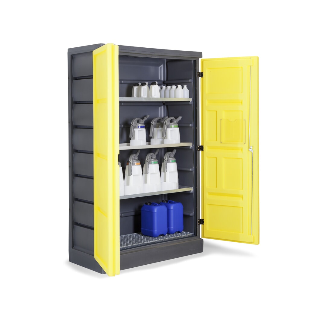 Denios Chemikalienschrank aus PE, HxBxT 1.990 x 1.225 x 640 mm, 3 Wannen + 1 Edelstahl-Gitterrost Produktabbildung Nr. 7: Denios Chemikalienschrank aus PE, HxBxT 1.990 x 1.225 x 640 mm, 3 Wannen + 1 Edelstahl-Gitterrost
