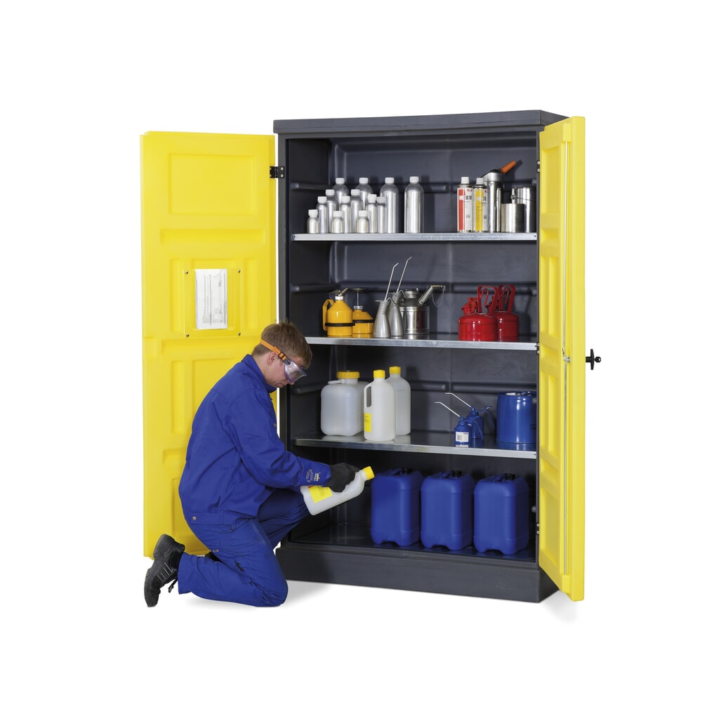 Produktabbildung Nr. 8: Denios Chemikalienschrank aus PE, HxBxT 1.990 x 1.225 x 640 mm, 3 Wannen + 1 Edelstahl-Gitterrost