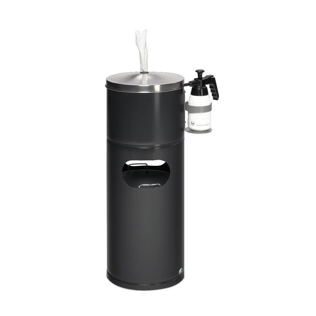 Produktabbildung: Desinfektionsstation für VAR®, Papiertücher, mit Flaschenhalter und Inneneinsatz, pulverbeschichtet